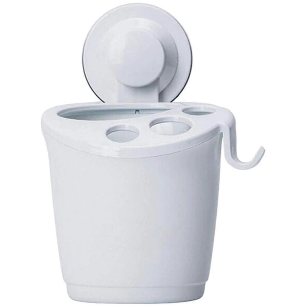 Trade Shop - Porta Spazzolini Dentifricio A Ventosa Bianco Contenitore Parete Bagno 59541 -