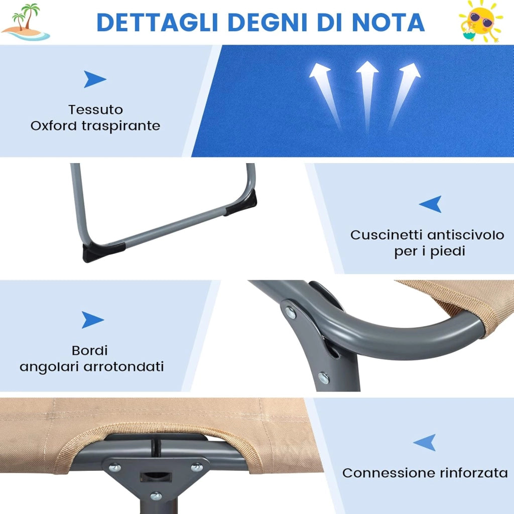 Lettino Prendisole Pieghevole, Sedia a Sdraio da Giardino con Foro per il Viso e Cuscini, Schienale Reclinabile, per Spiaggia Patio Piscina (beige)