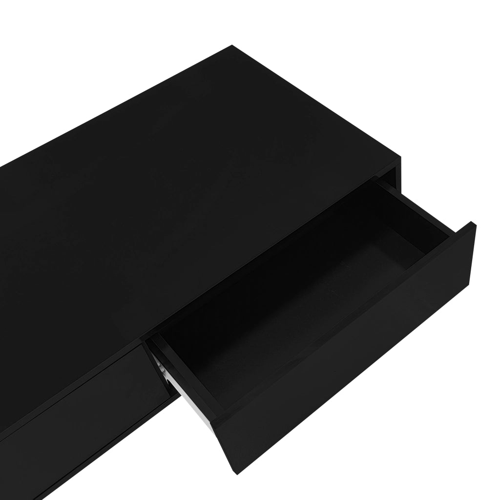 TAVOLINO da caffè 115x55x34 cm nero lucido con 2 cassetti e LED