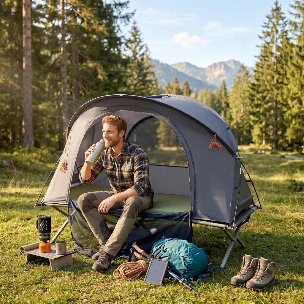 Letto da campeggio 3 in 1 con tenda e materasso ¨C zephmum ¨C singolo