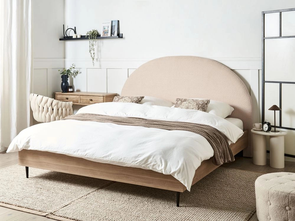 Letto matrimoniale in tessuto bouclè beige con rete 180 x 200 cm camera da letto in stile moderno