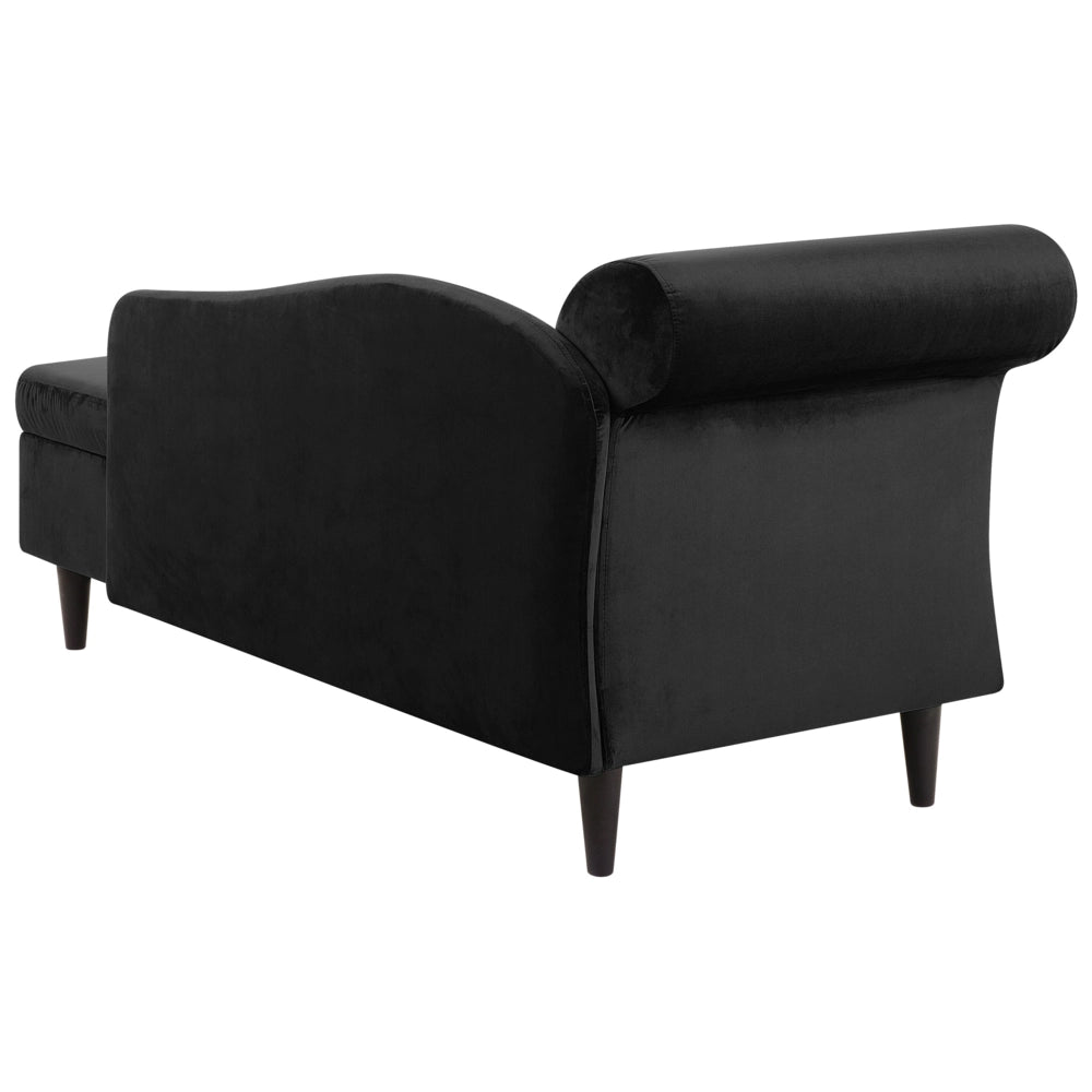 Chaise longue Rivestimento in velluto Nero con contenitore a versione sinistra con supporto