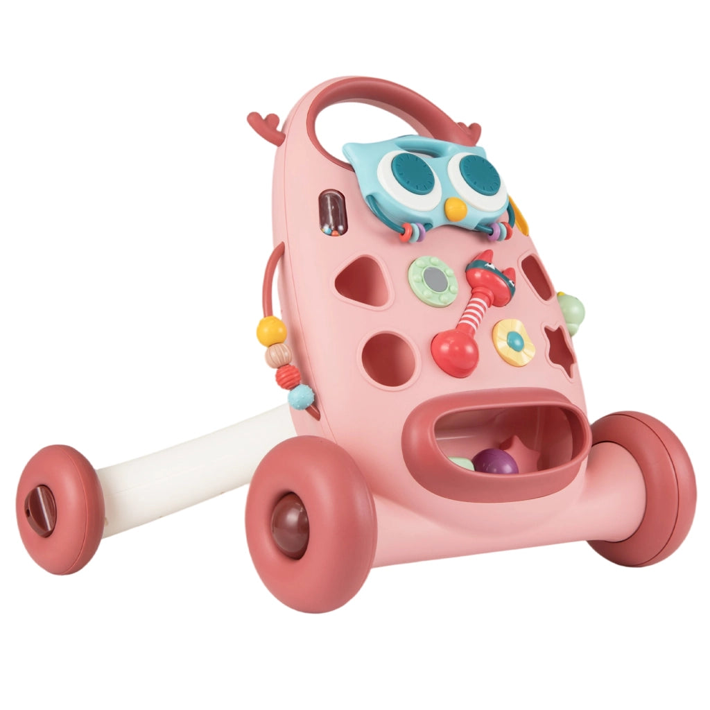 Camminatore montessori pulsante ovale rimovibile gioco forme maracas perline-Camminatore uccellino scorrevole 2 girandole bambini educativo Rosa