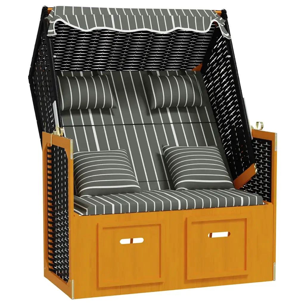 Strandkorb con Cuscini Polyrattan Legno Massello Nero e Grigio CFW9861064