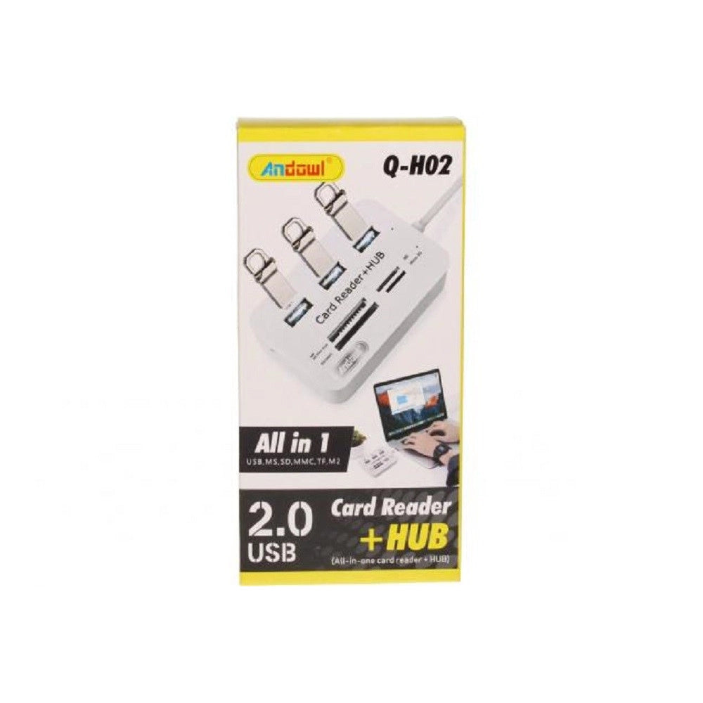 Trade Shop - Lettore Di Schede Carte + Hub Usb 2.0 3 Porte Usb Slot Ms Sd Mmc Tf M2 Q-h02 -
