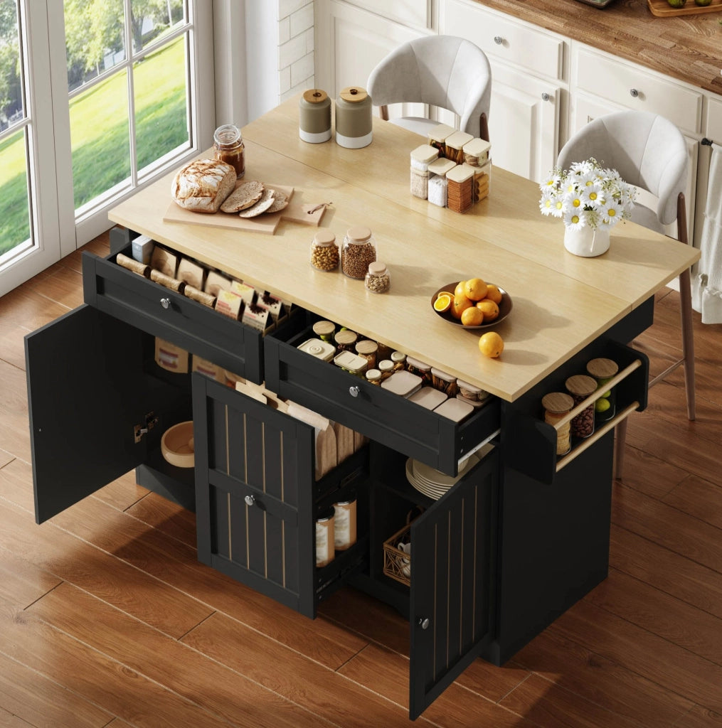 Isola cucina 120x45(70)x92 cm con piano ribaltabile in MDF nero