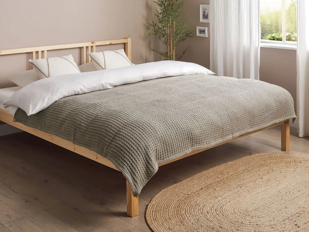 Copriletto in cotone tortora 150 x 200 cm con motivo a quadretti, decorativo, per il soggiorno e la camera da letto.