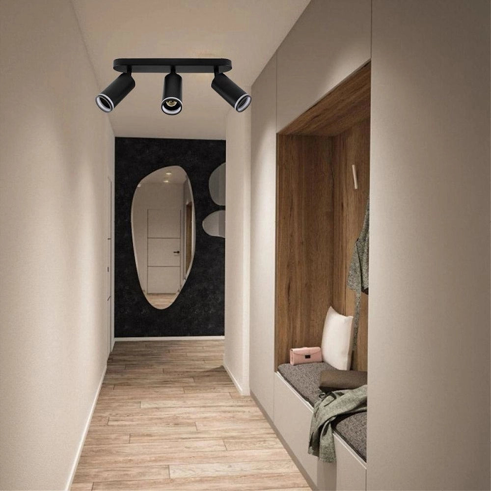 Trade Shop - Applique Plafoniera Orientabile Da Soffitto Parete 3 Diffusori Lampada Gu10 Ts-3 - Nero