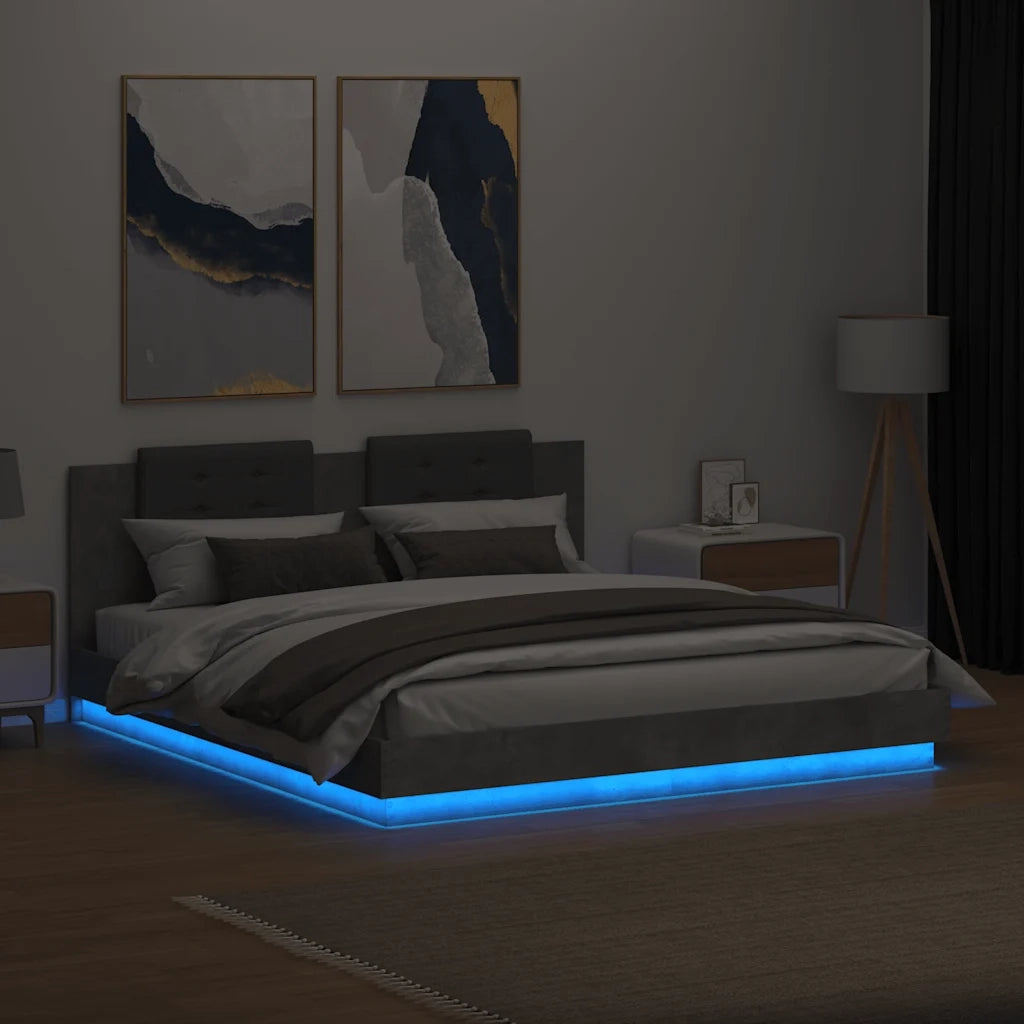 Giroletto con Testiera e LED Grigio Cemento 200x200 cm 3209985