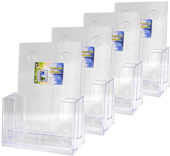 Houder per muro o aereo per A5 4 posizioni in plastica trasparente, 2 livelli per brochure, cartoline, volantini, menu e cataloghi