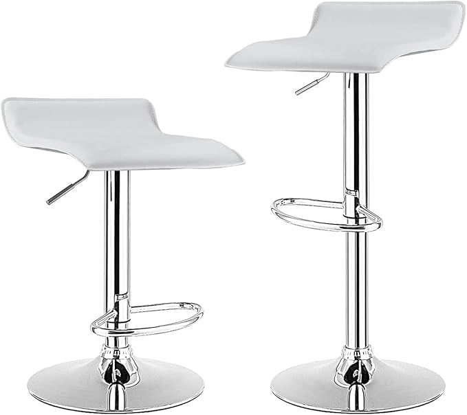 Set di 2 Sgabelli Girevoli da Bar, Sgabello Regolabile in Altezza per Bar, Rotazione a 360°, Sgabelli da Bar senza Braccioli, con Poggiapiedi, Portata 120 kg (Bianco)