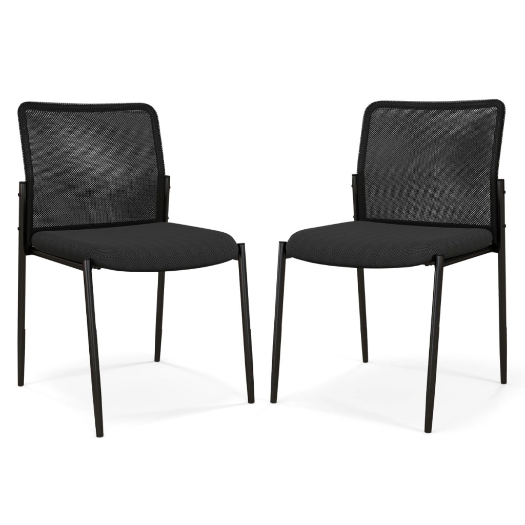 Set 2 sedie impilabili con schienale ergonomico in rete e seduta imbottita-Sedie da ufficio per sala d'attesa Nero