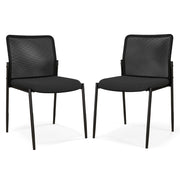 Set 2 sedie impilabili con schienale ergonomico in rete e seduta imbottita-Sedie da ufficio per sala d'attesa Nero
