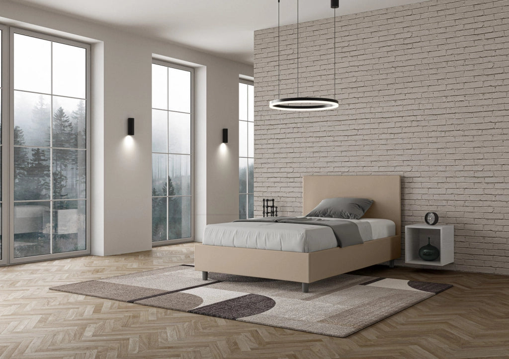 Letto una piazza e mezza senza rete imbottito 120x200 similpelle bianco Adele