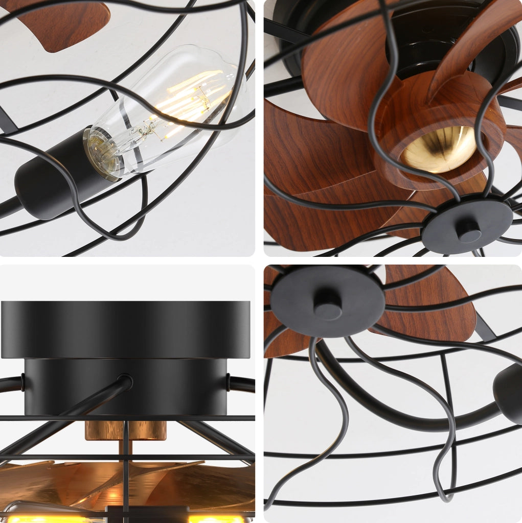 Ventilatore da soffitto 20'' a basso profilo con luce; 7 pale; telecomando; nero