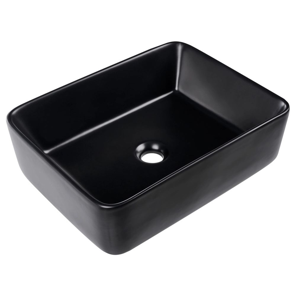 Lavabo da appoggio in ceramica nera lucida 490 x 380 mm Lavello da bagno rettangolare