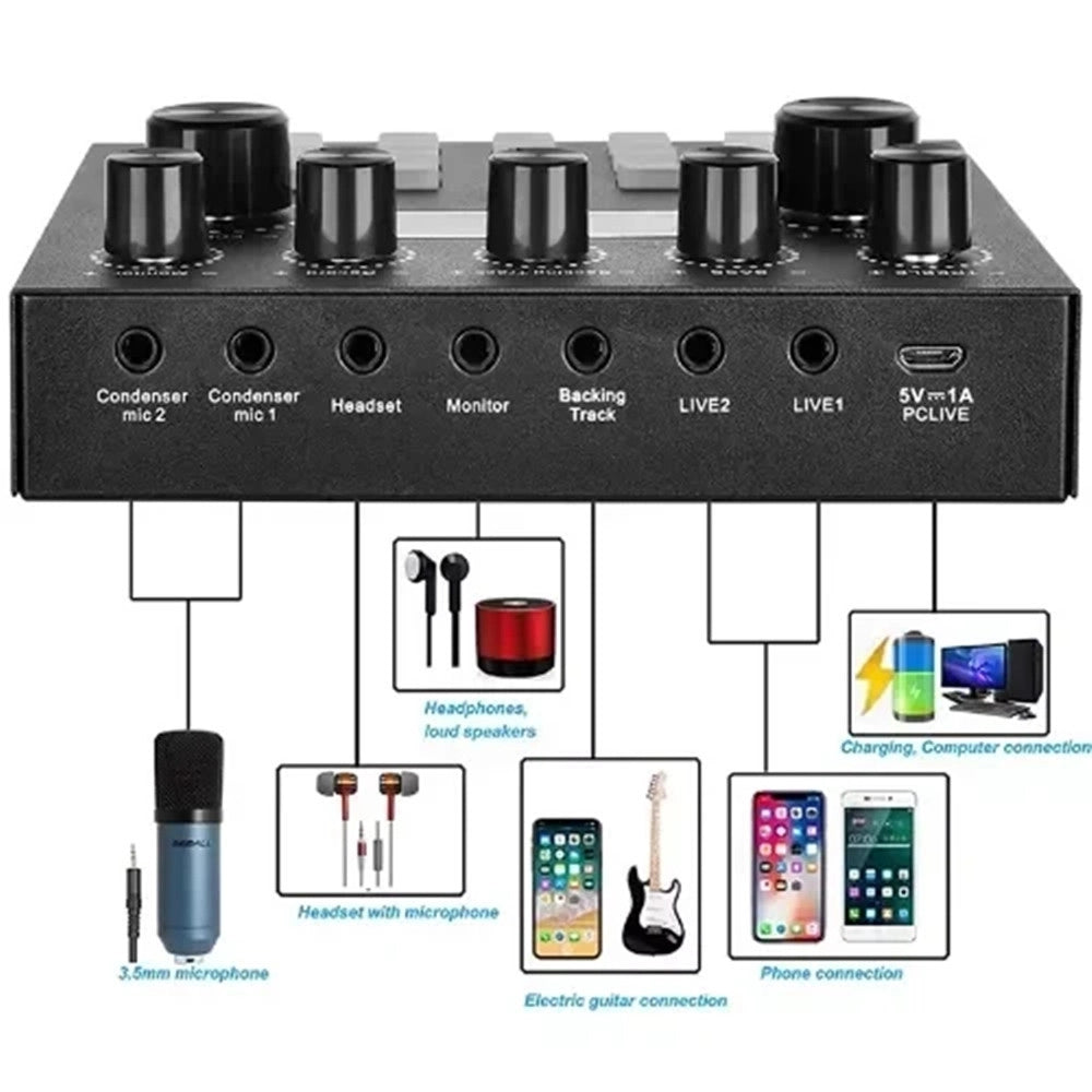 Trade Shop - Set Professionale Con Microfono A Condensatore Scheda Audio Q-sk8 Per Podcast Registrazione -