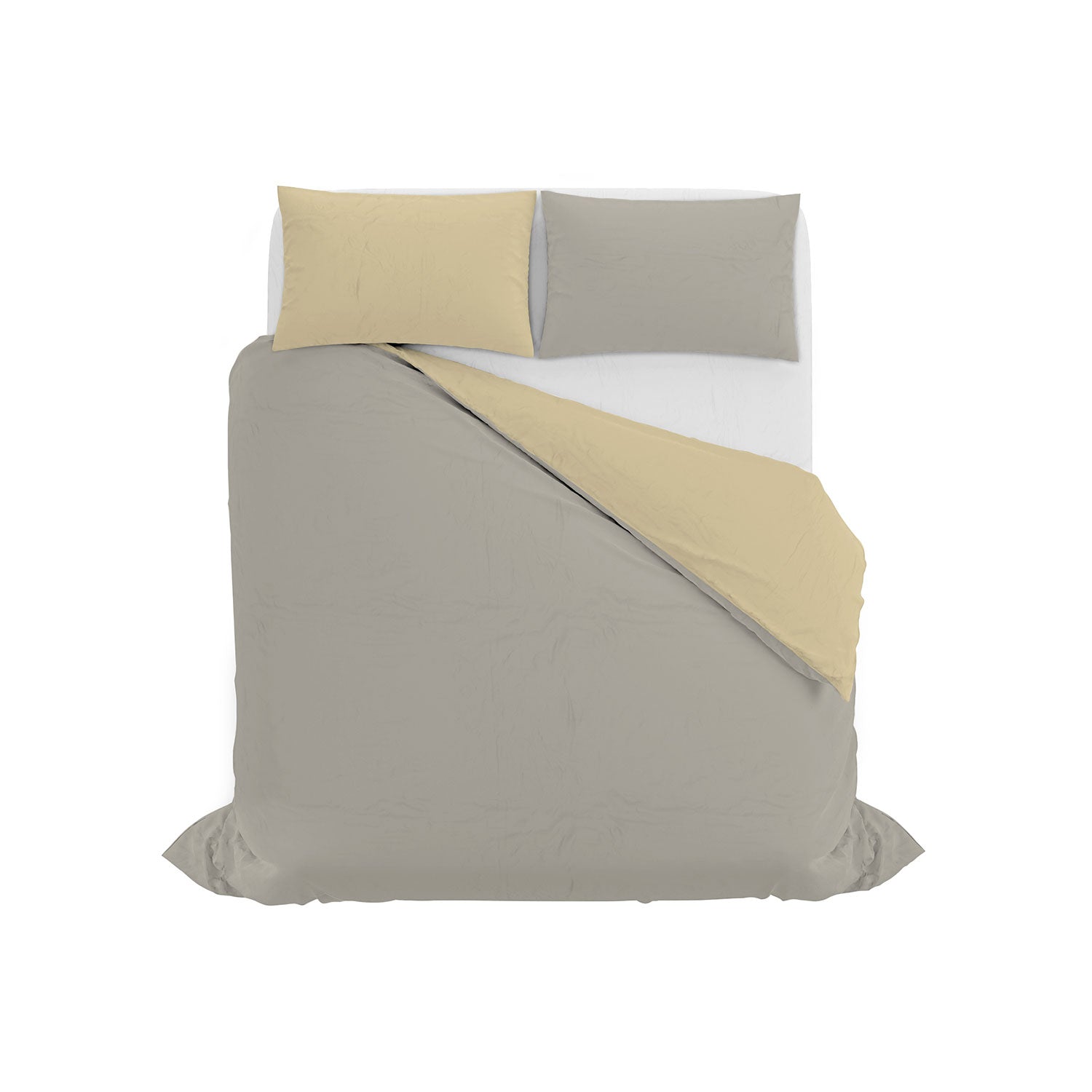Copripiumino Singolo con Sacco e Federe in Tinta Unita Double Face Linea Vera Grigio Chiaro e Panna
