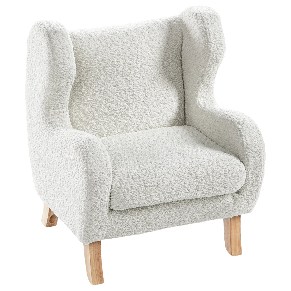 Sedia imbottita in bouclé bianco sporco con braccioli Sedile per bambini Design moderno