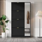 Scarpiera con Specchio e 4 Ante ¨C Xylo ¨C Nero, 80x147x24 cm