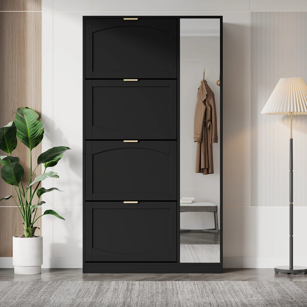 Scarpiera con Specchio e 4 Ante ¨C Xylo ¨C Nero, 80x147x24 cm