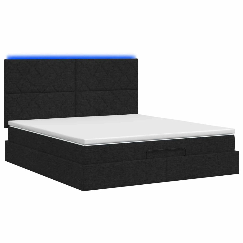 Letto Ottomano con Materasso e LED Nero 140 x 190 cm Tessuto 3458154