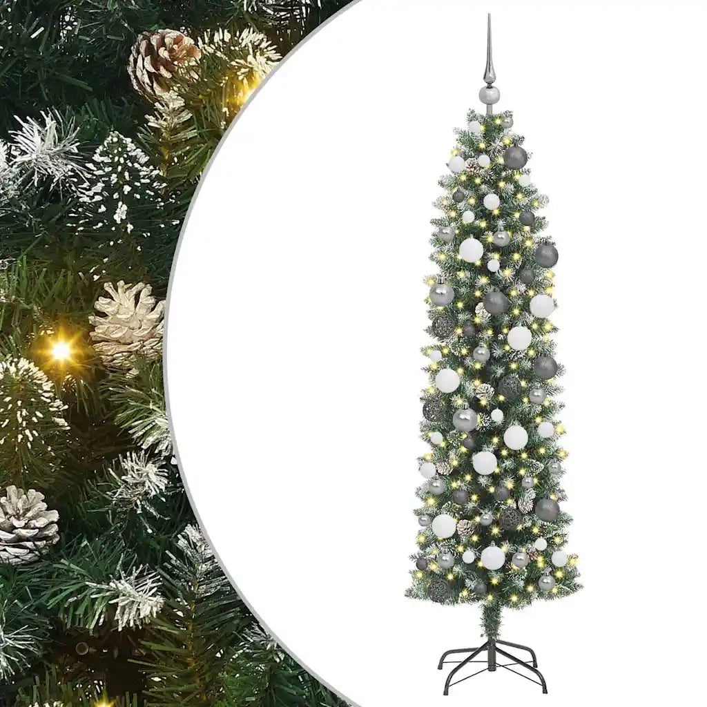 Albero di Natale Artificiale Sottile Verde e Bianco 180 cm 3395292