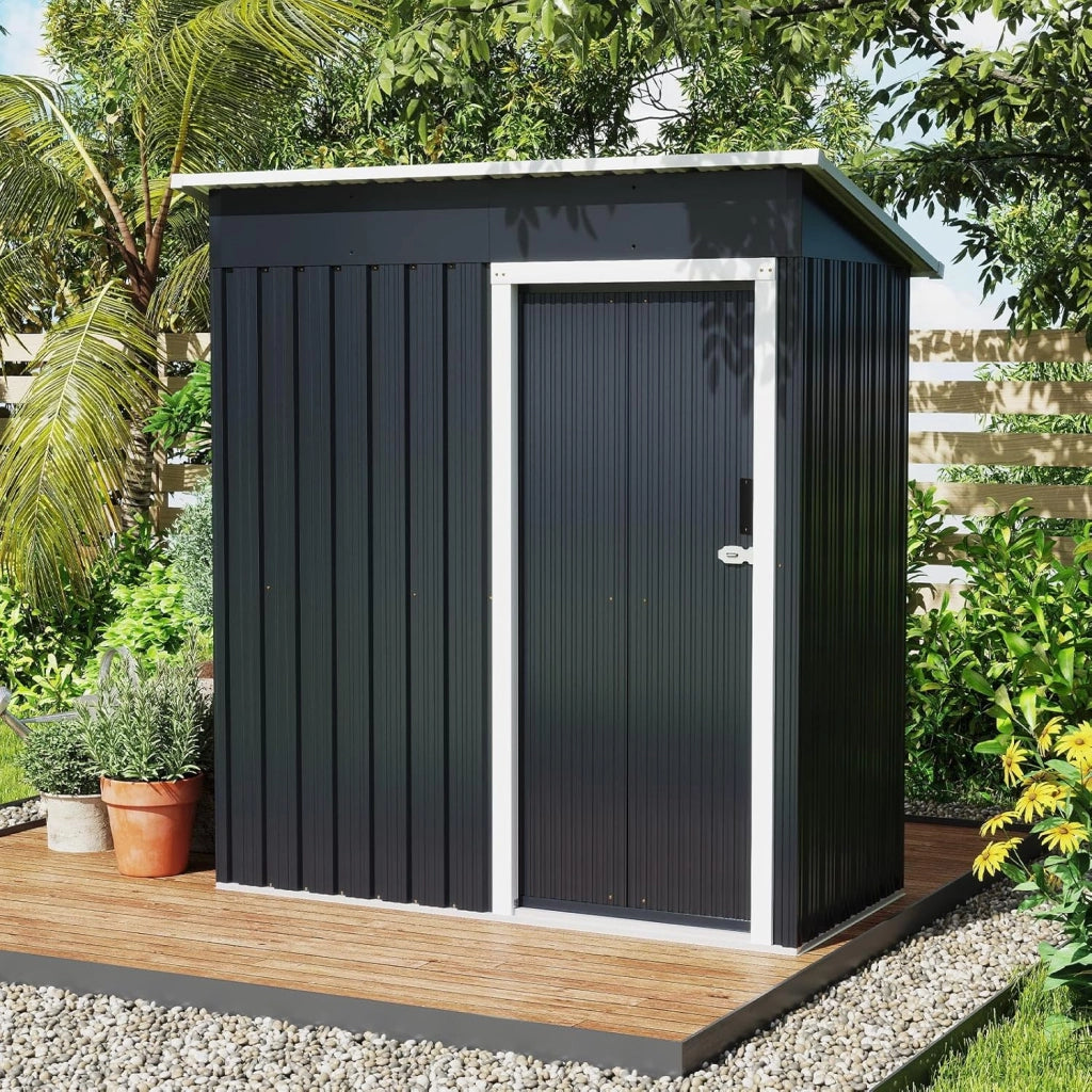 Capanno per Attrezzi da Giardino in Metallo, Casetta Porta Attrezzi in Acciaio con Porta Scorrevole Sistema di Blocco, Casetta per Stoccaggio per Prato e Cortile, 163 x 86 x 181 cm, Grigio