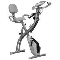 Cyclette Pieghevole 2 in 1, Resistenza Magnetica Regolabile 8 Livelli, Bici da Fitness con Sensore di Frequenza Cardiaca, Elastici per Braccia, Schermo LCD, Volano 2.5kg, Grigio