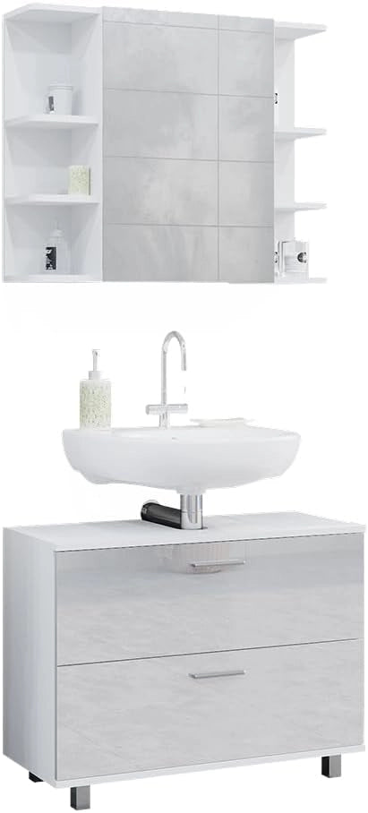 Set di mobili da bagno Ilias, Bianco lucido, 80.2 cm, composto da specchio da bagno e mobile sottolavabo