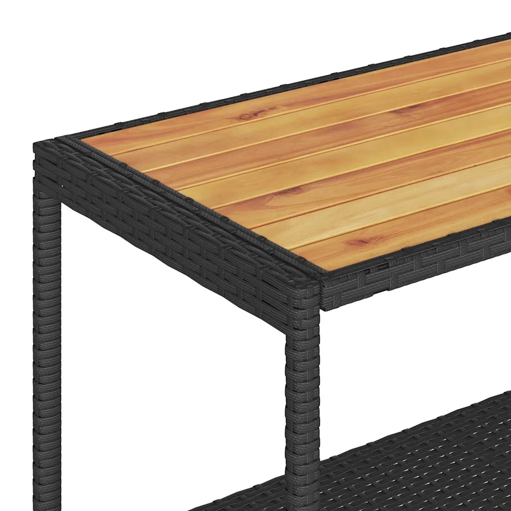 Carrello da Bar 3 Livelli Nero in Polyrattan e Legno Acacia CFW5074030
