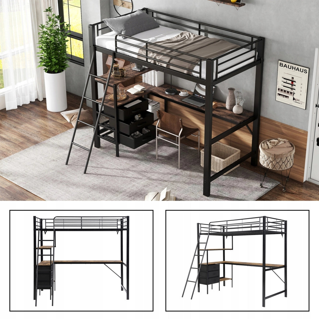 Letto a castello con 3 cassetti - Xylo - 90x200 - Nero+Noce