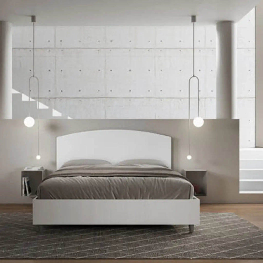 Letto matrimoniale con rete 160x190 bianco frassino testata similpelle bianco Antilia
