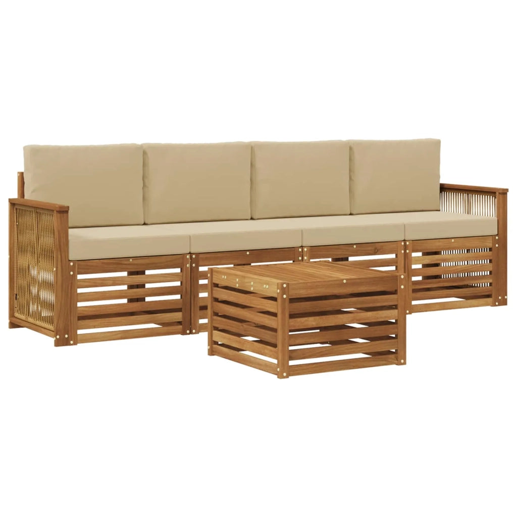 Set di divani da esterno con cuscino 5 pcs Naturale e Beige 3383999