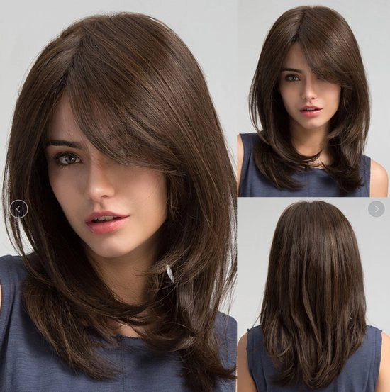 Parrucca con lunghe onde, marrone, capelli sintetici semi-lunghi ondulati, parrucca donna, capelli resistenti al calore, per occasioni quotidiane, 20 pollici (marrone)