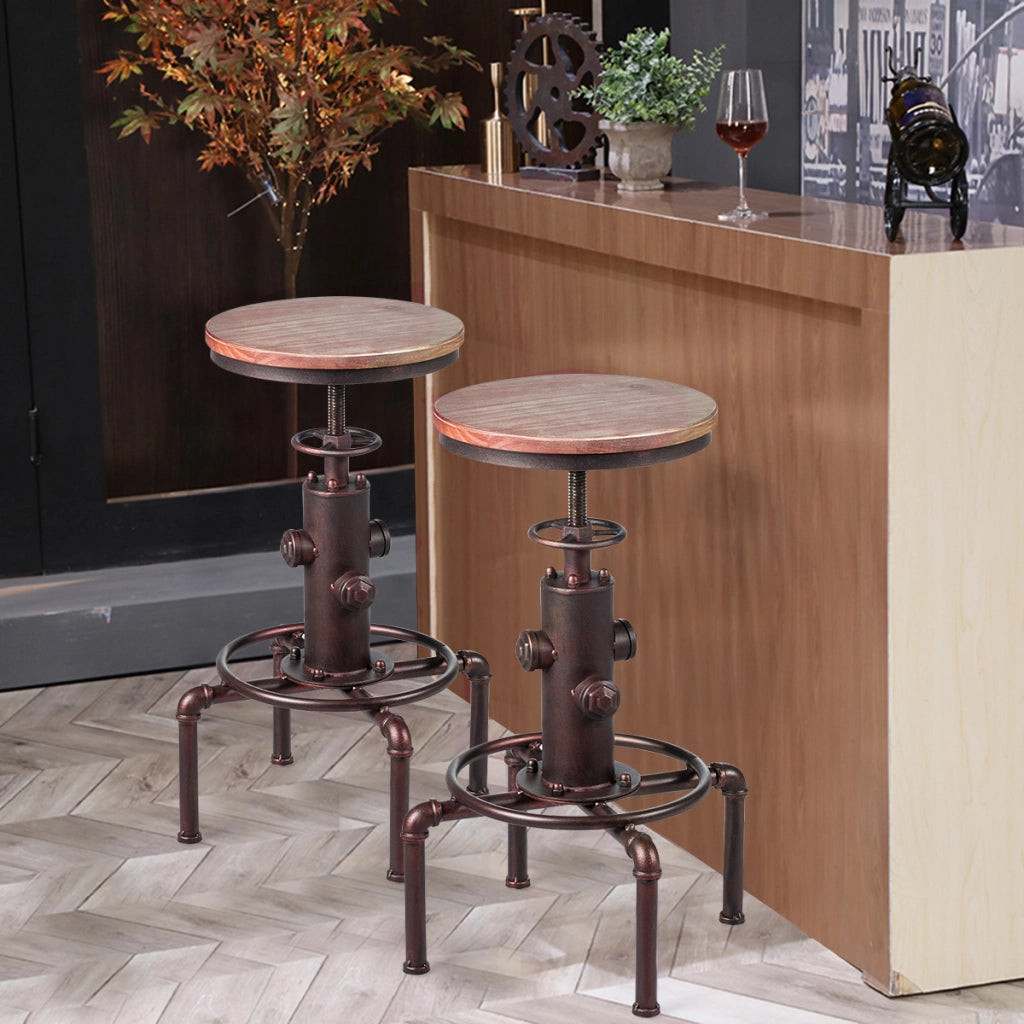Sgabello industriale da bar regolabile con poggiapiedi ergonomico, Sgabello vintage per ristorante e pub Marrone-Sgabelli da bar