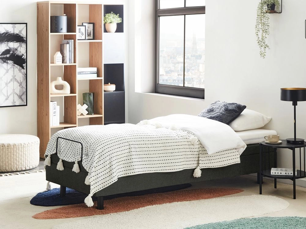 Letto elettrico singolo tessuto grigio scuro regolabile con telecomando senza testiera 90x200 cm stile moderno