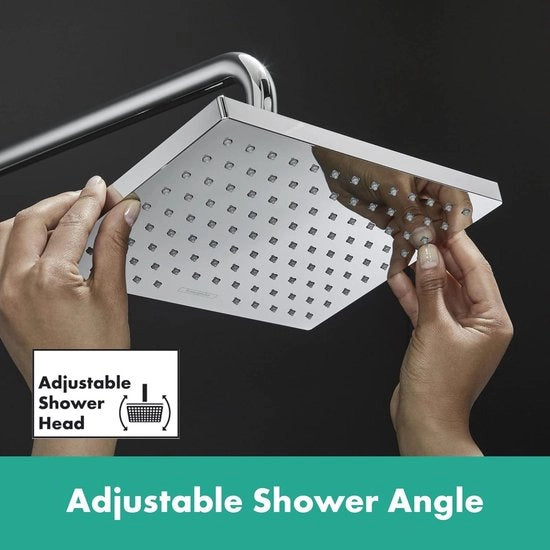 Sistema doccia con termostato bagno doccia a pioggia - Vernis Shape - 230 x 170 mm - rubinetto bagno con doccia a mano - 2 getti - tubo doccia guida - testa doccia rettangolare - 1 getto - cromato 26284000 doccia a pioggia senza rubinetto