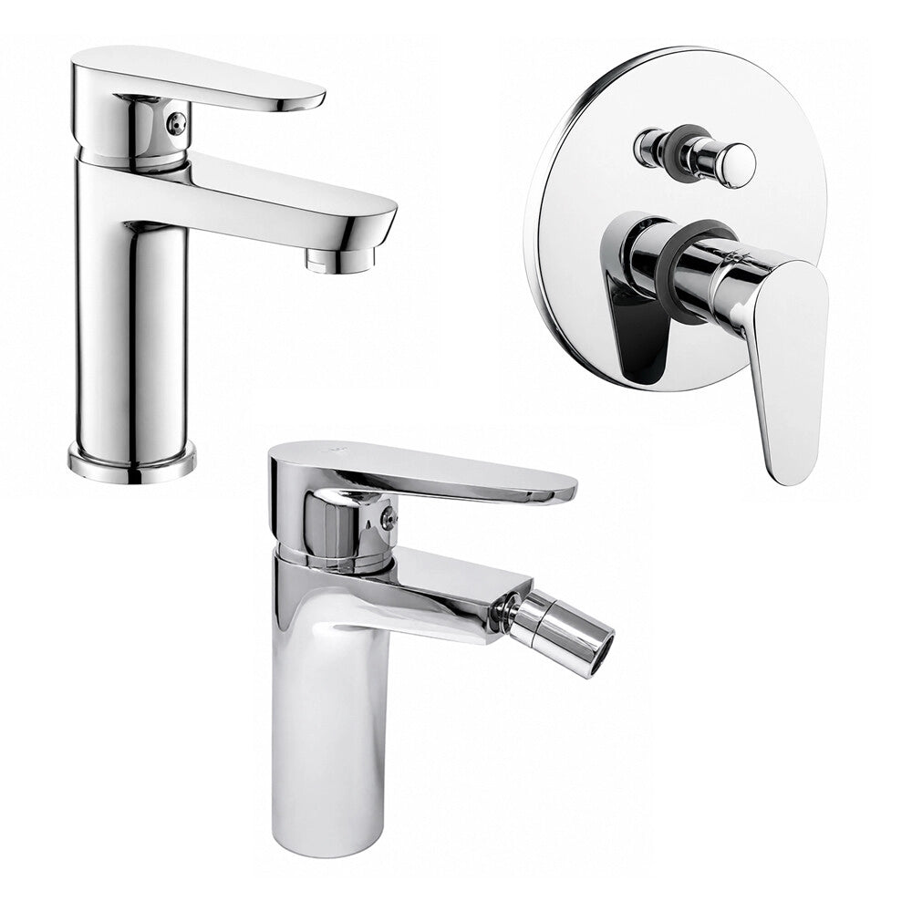 Set miscelatori lavabo bidet e doccia a due vie cromato Pink