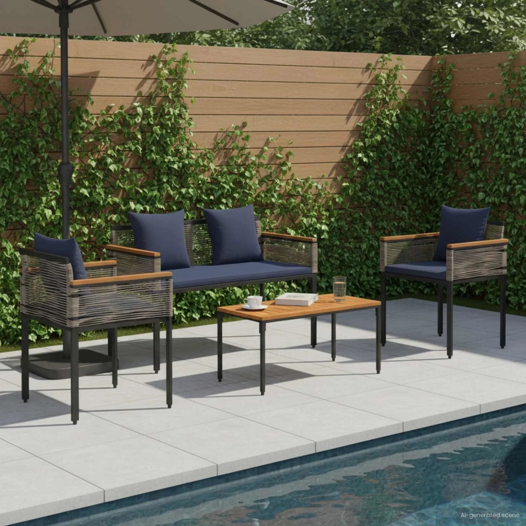 Set di Mobili da Esterno Grigio e Blu Navy polyrattan