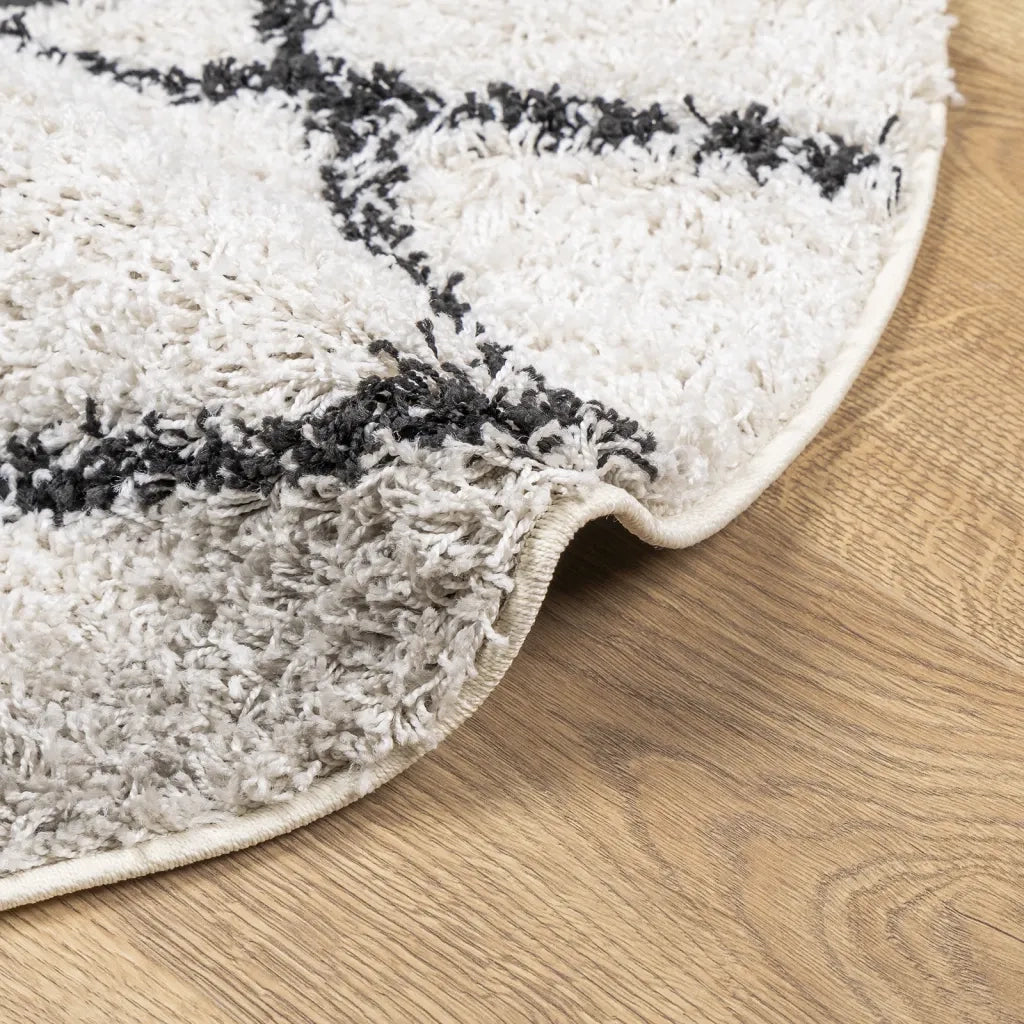 Tappeto Shaggy PAMPLONA a Pelo Lungo Crema e Nero Ã˜ 120 cm
