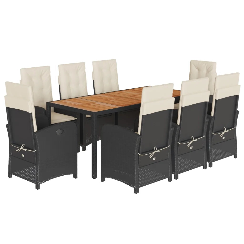 Set da Pranzo da Giardino 9 pz con Cuscini Nero in Polyrattan 3212228