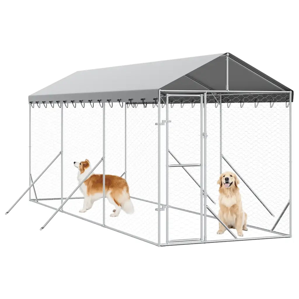 Cuccia Cani da Esterno Tetto Argento 2x6x2,5 m Acciaio Zincatocod mxl 115813
