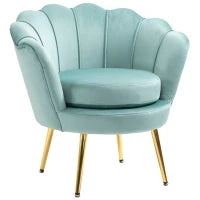 Poltroncina Vintage di Design in Velluto Blu, Poltroncina da Camera con Schienale Alto 76x67x74cm, Verde
