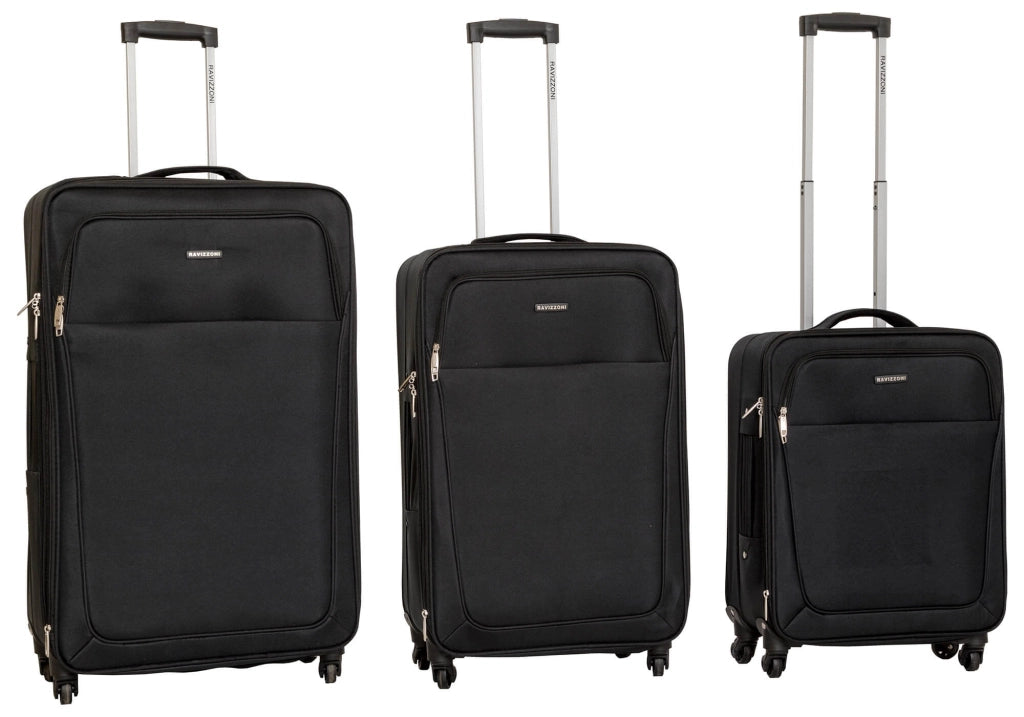 Set 3 Valigie Trolley Morbide in Poliestere 4 Ruote Ravizzoni Freccia Nero