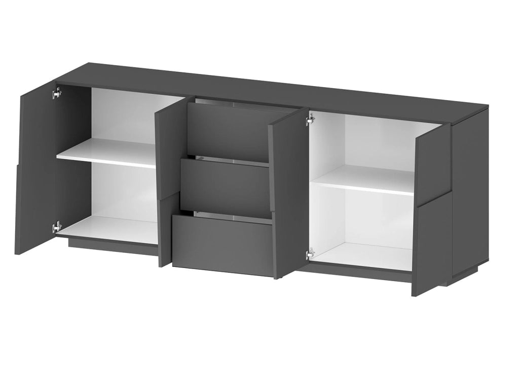 Credenza 4 Ante 3 Cassetti 220x44x86 cm Pongo 4A 3C Grigio Antracite Opaco