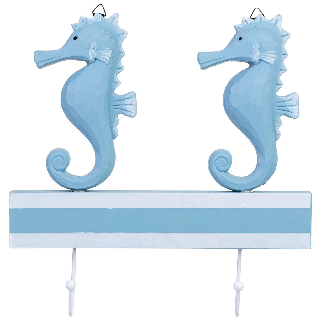 Appendiabiti da parete in legno con 2 ganci, blu, 27x5x26 cm