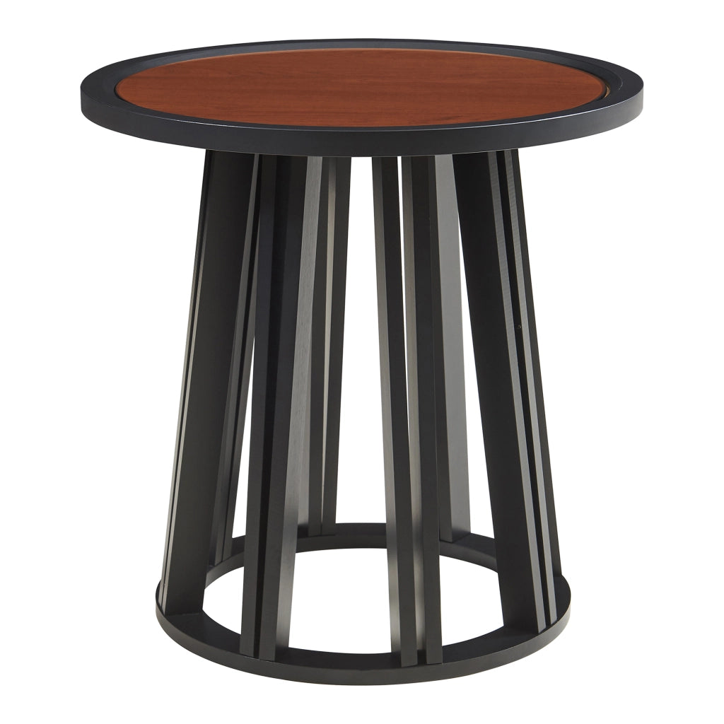 Tavolino Rotondo Burgess da Salotto 51xØ51 cm - Nero/Effeto Noce [en.casa]