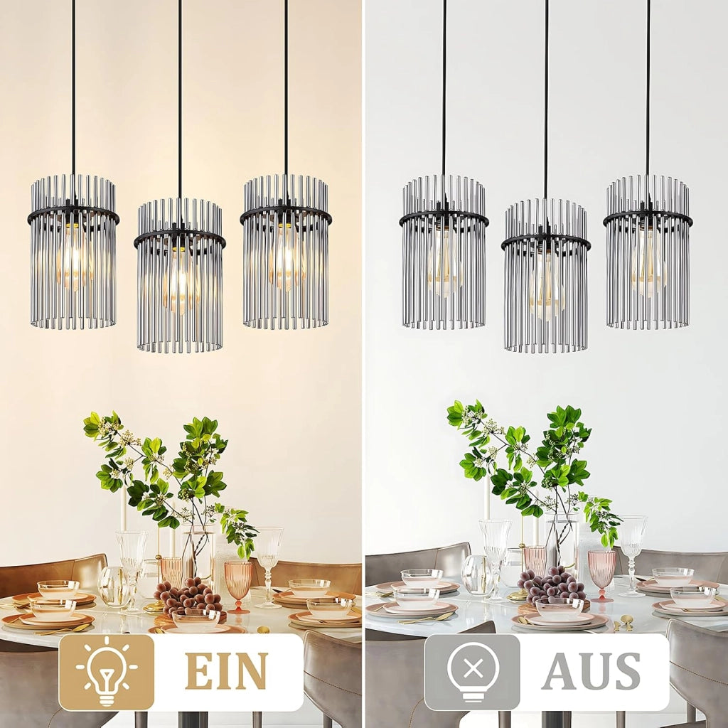 Lampada a sospensione ZMH vintage a 3 fiamme in vetro nero E27 (senza lampadina)