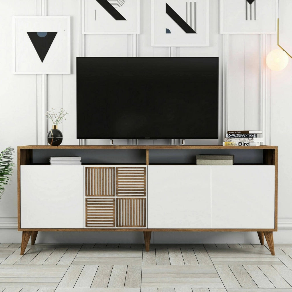 Consolle Jole, Tavolo multiuso, Mobiletto d'appoggio, Scrivania da corridoio, 180x35h79 cm, Noce e Bianco